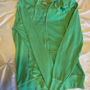 Long green hoodie zip up sweatshirt